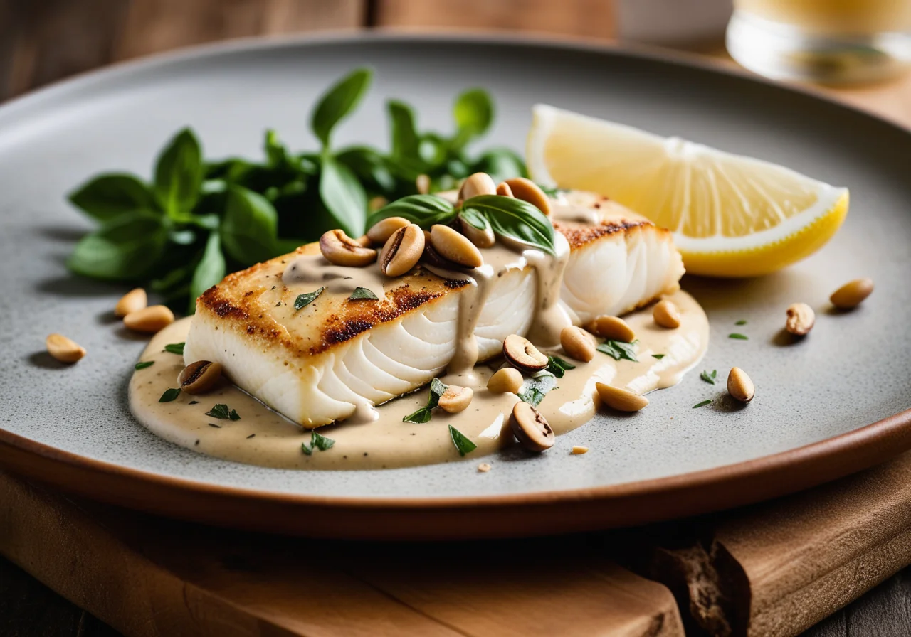Baked Cod with Mushrooms and Pine Nuts