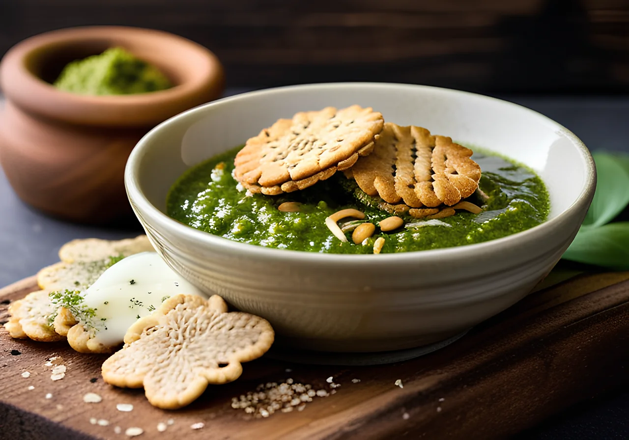 Wild Garlic Pesto with Sesame Crackers