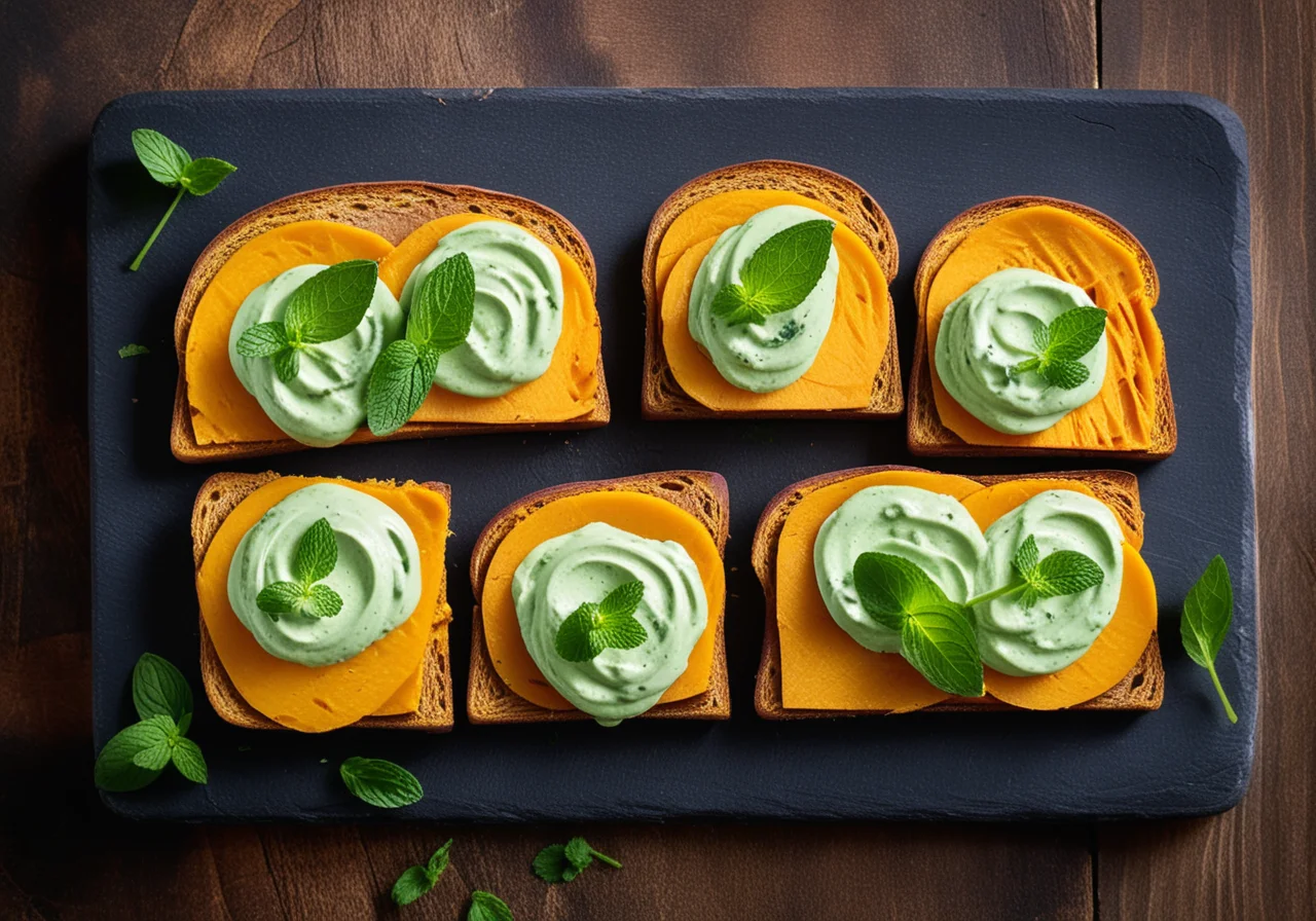 Sweet Potato Toasts with Mint Pea Cream Cheese