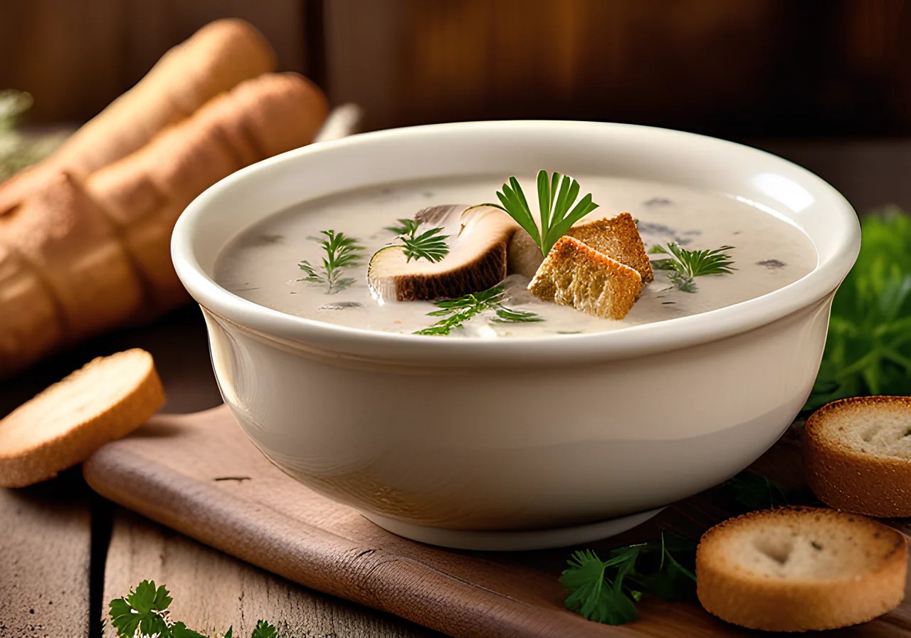 Champignon Cream Soup with Croutons