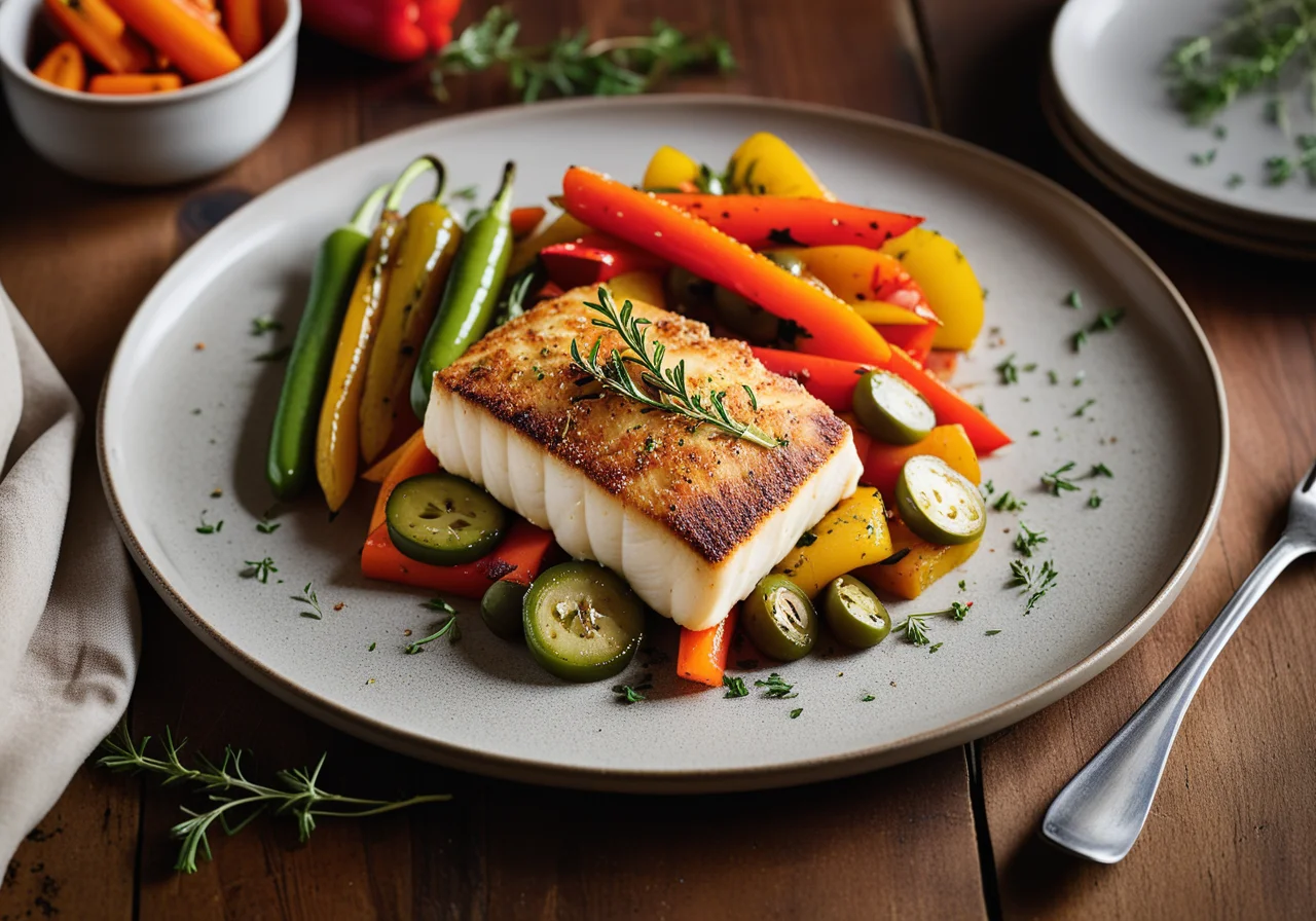 Pan‑fried Atlantic Halibut with Vegetables