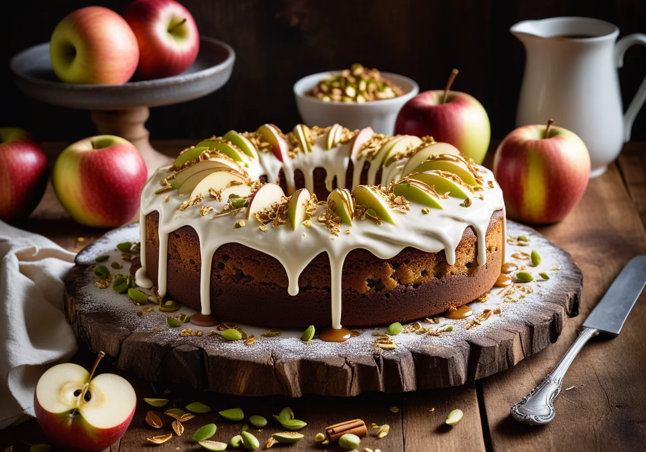 Apple Cake with Cream and Pistachios
