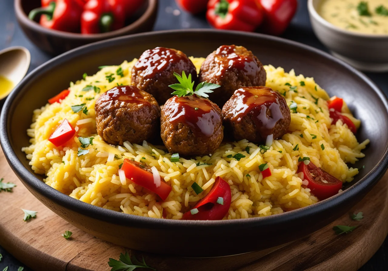 Paprika Rice with Lamb Meatballs
