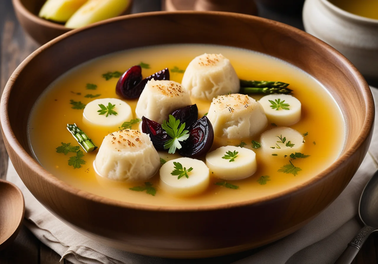 Fish Soup Hamburg Style with Eel, Dried Fruit and Dumplings