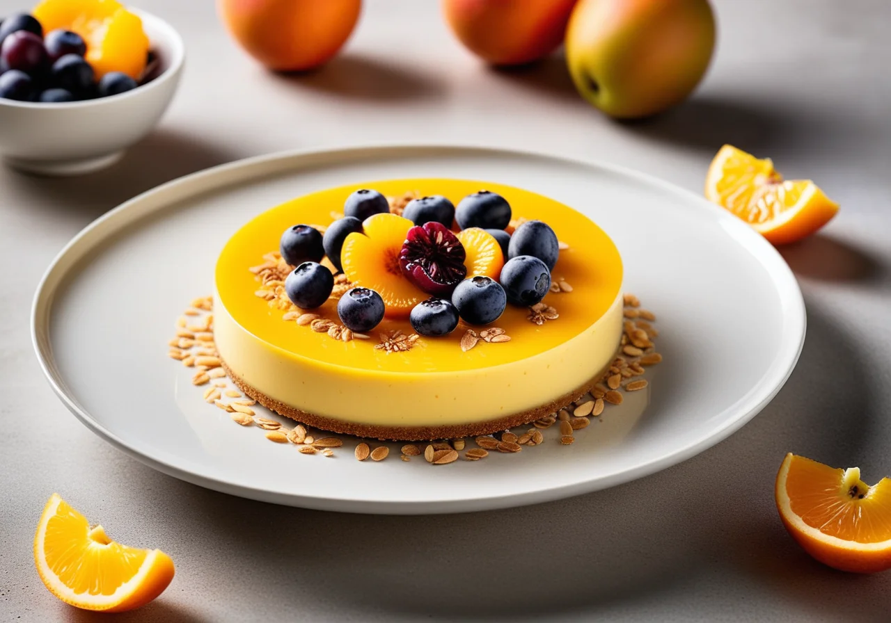 Poppy Seed Flan with Fruit Salad