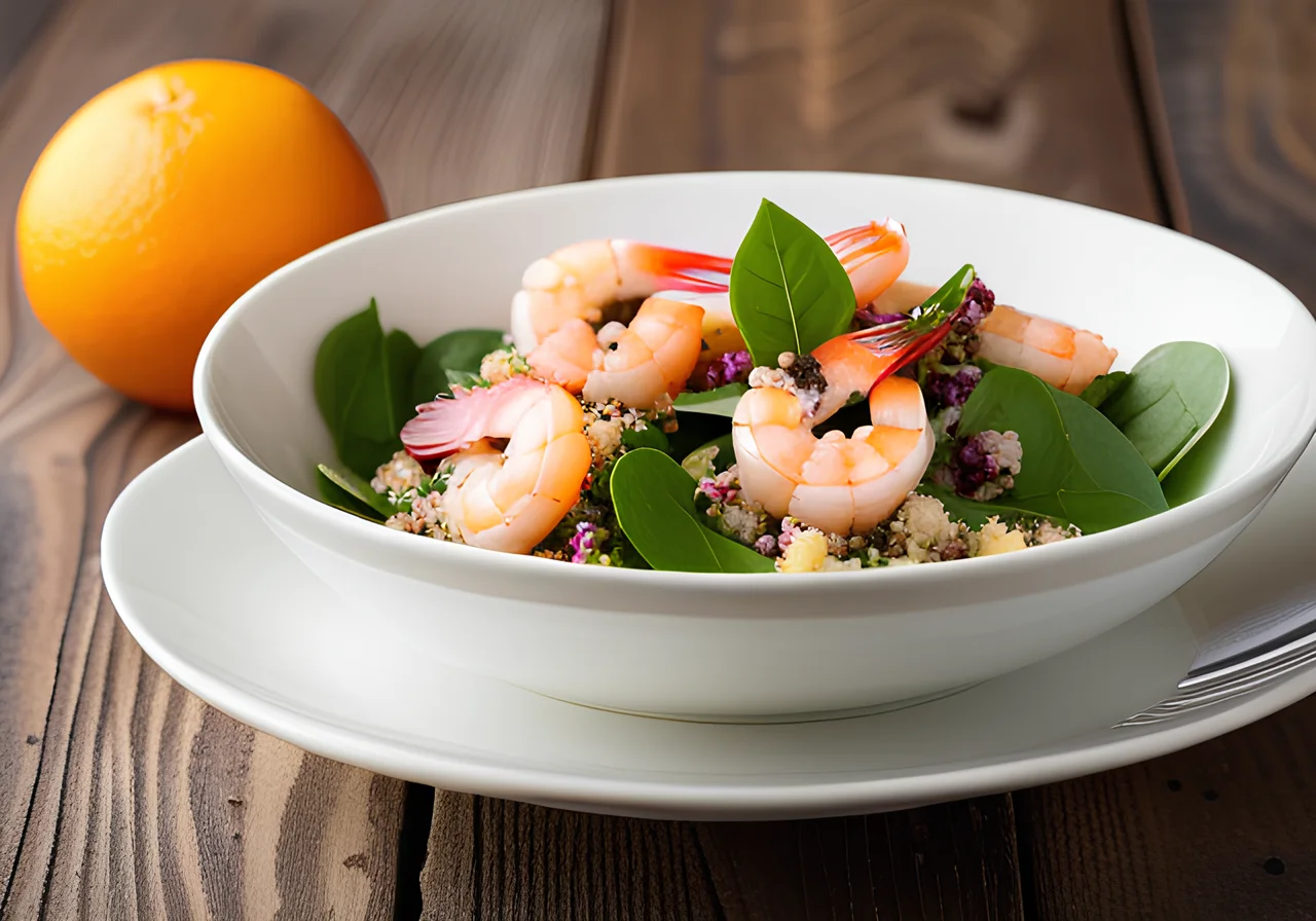 Quinoa Salad with Spinach, Grapefruit and Shrimp