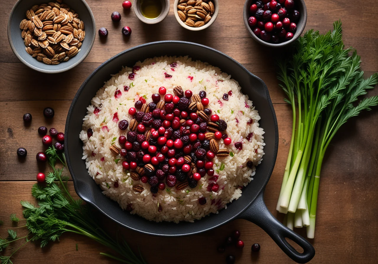 Rice Skillet with Cranberries and Pecan Nuts