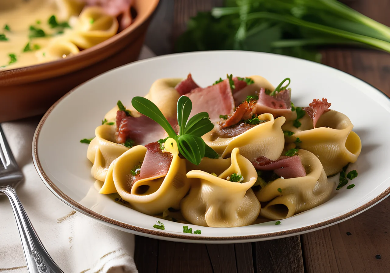 Tortellini Casserole with Ham and Spring Onions
