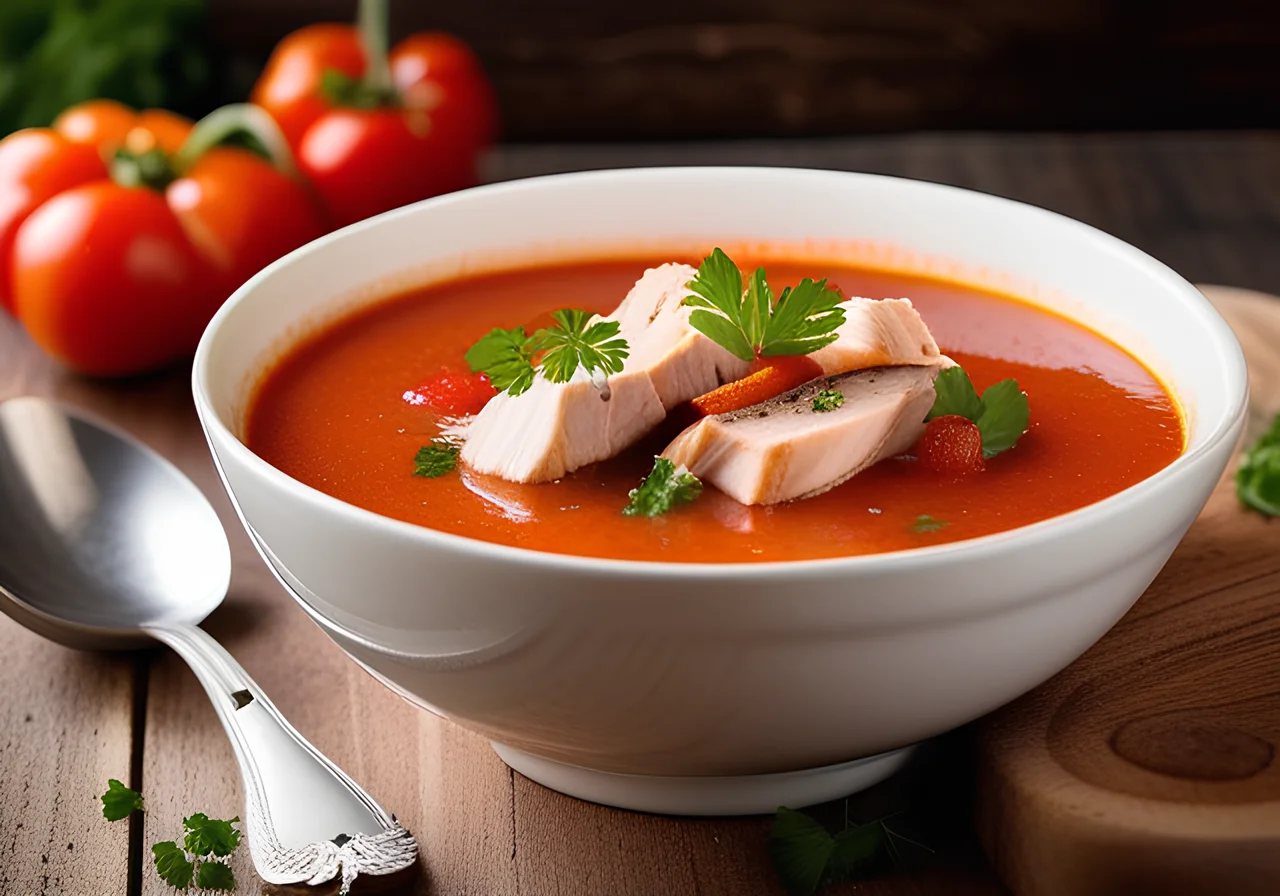 Tomato Soup with Chicken Breast and Vegetables