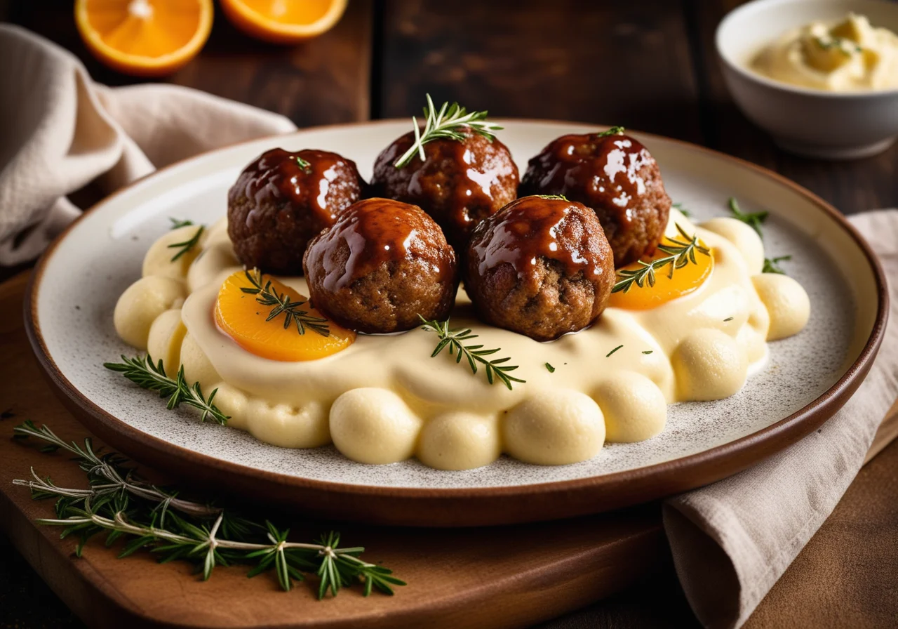 Game Meatballs with Potato-Marshmallow Mash