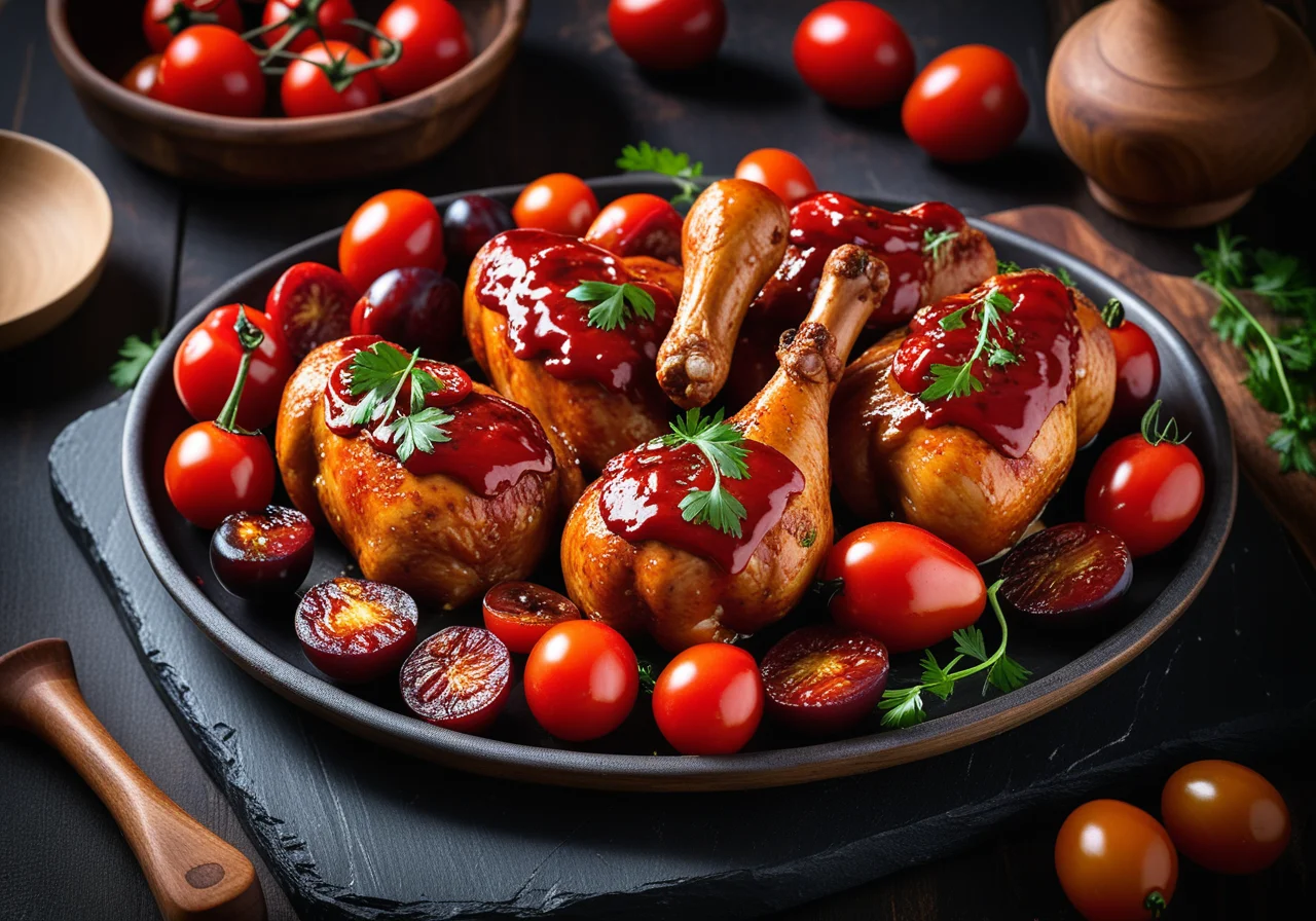 Spicy Oven-Baked Chicken Parts with Tomatoes