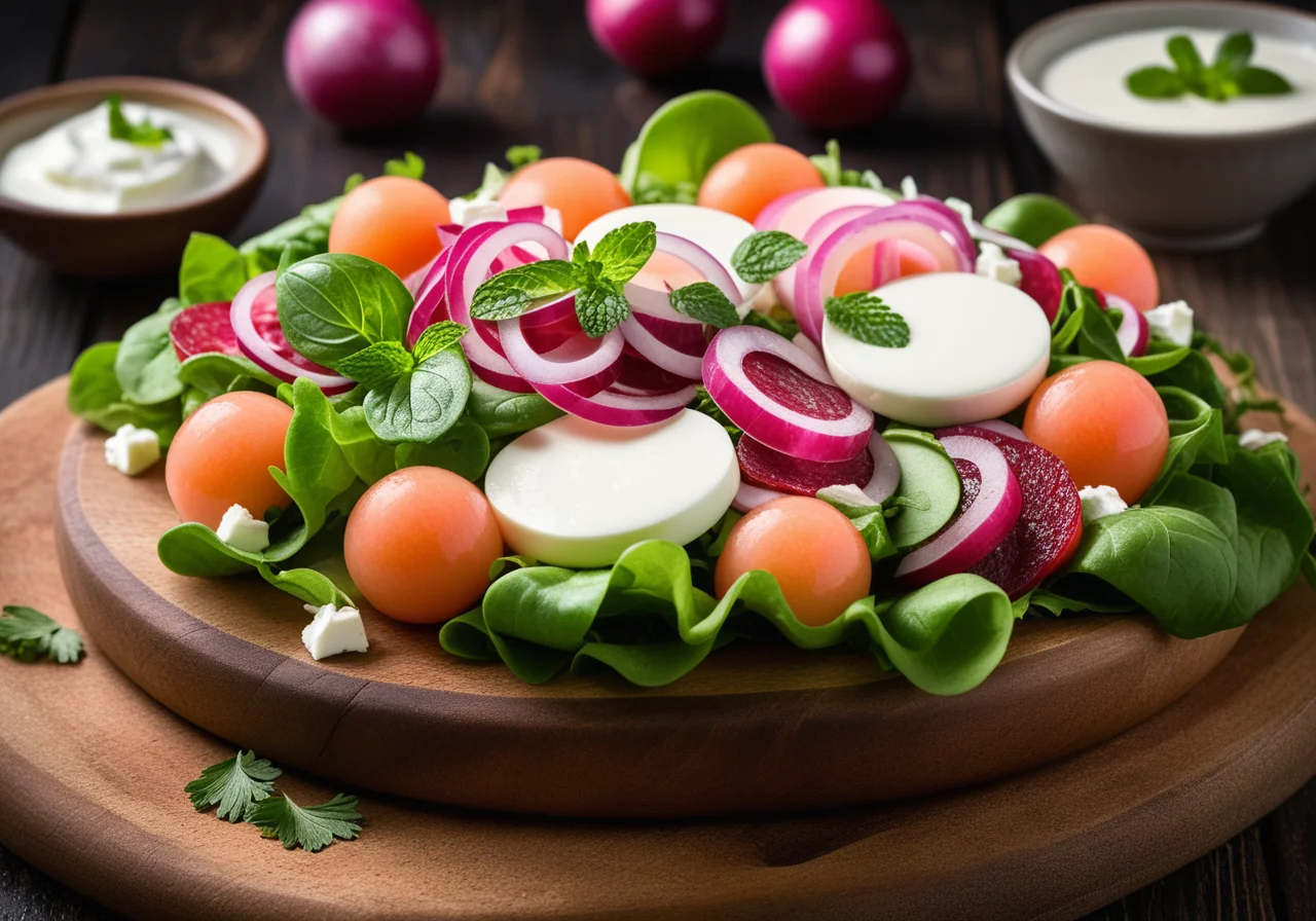 Leafy Salad with Melon and Mozzarella