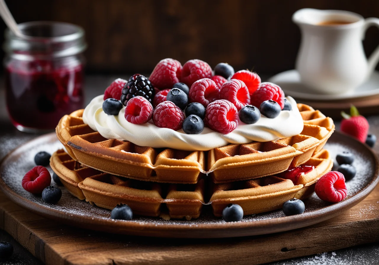 Waffles with Berries and Whipped Cream