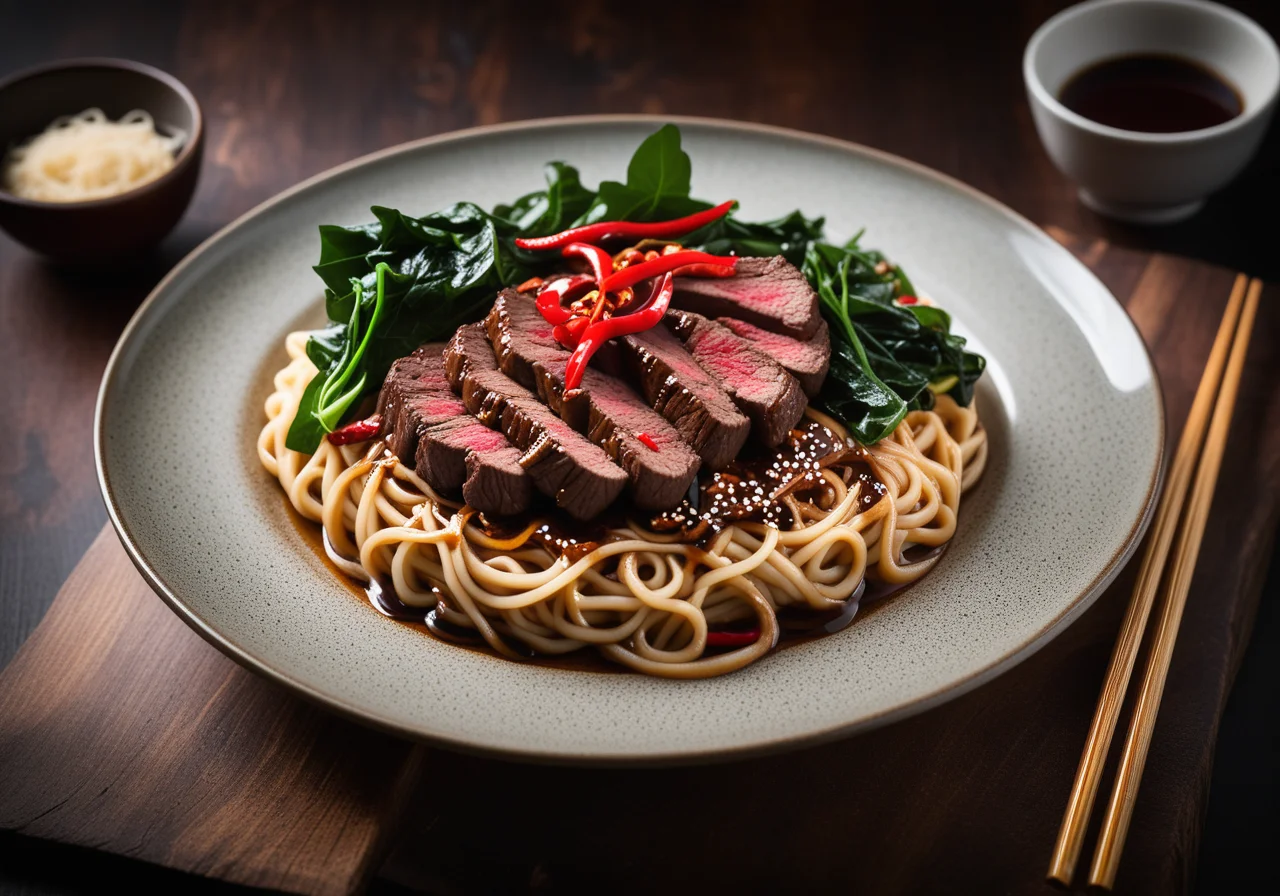 Steak in Teriyaki Sauce with Udon and Dashi Broth