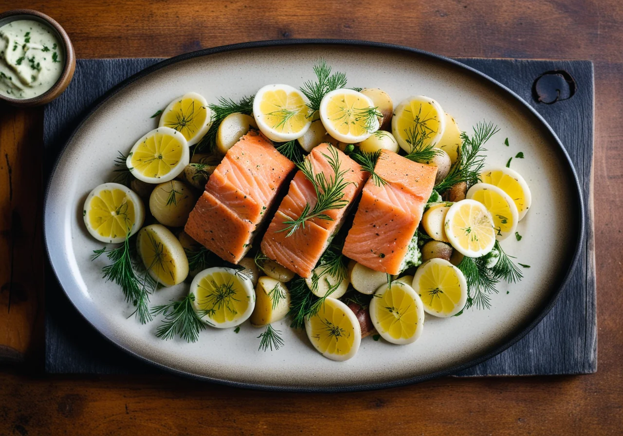Potato Salmon Salad with Black Root Puffers