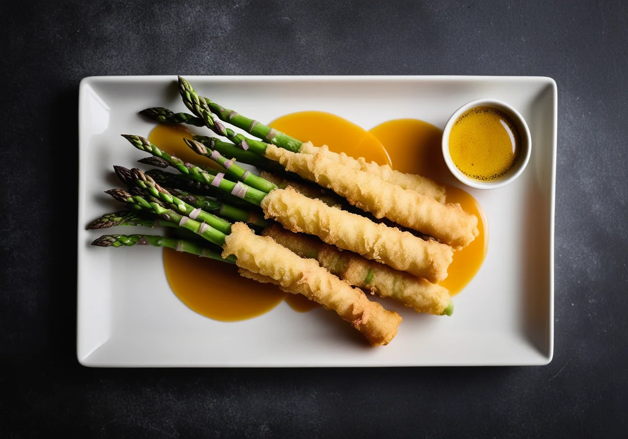 Tempura asparagus with Matcha salt