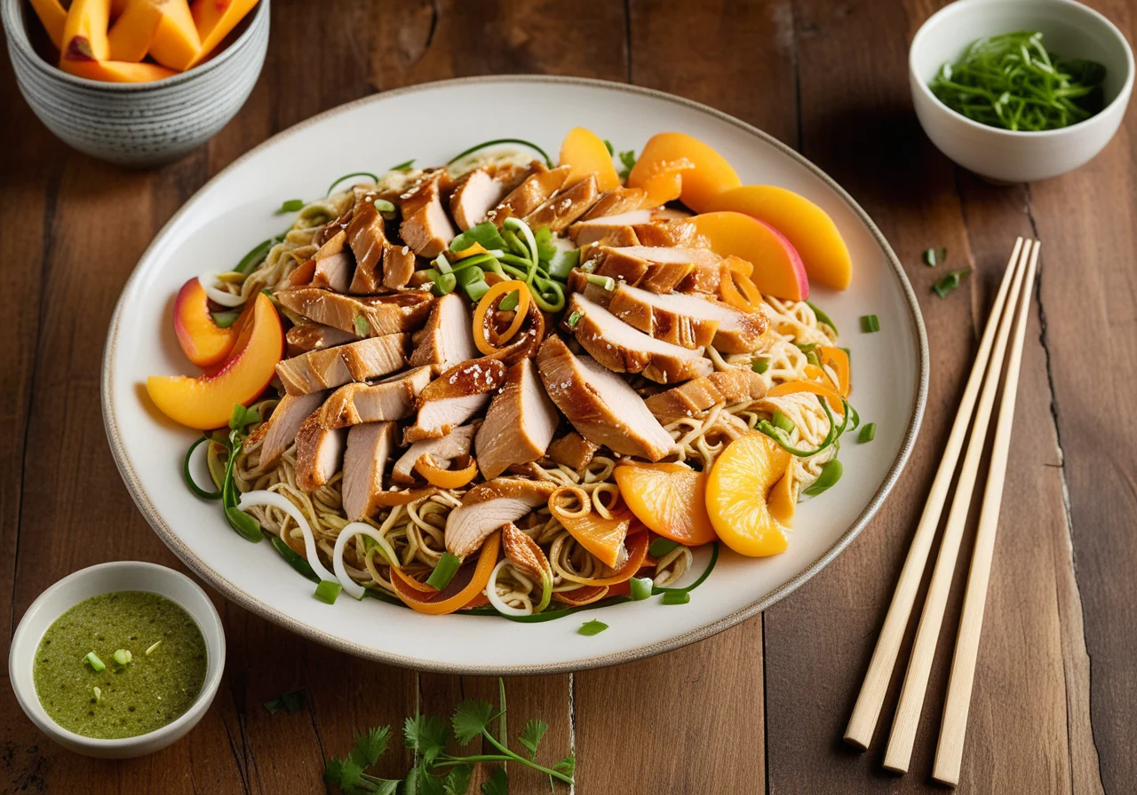 Spicy Chicken Noodle Salad with Peach, Lemongrass and Star Anise
