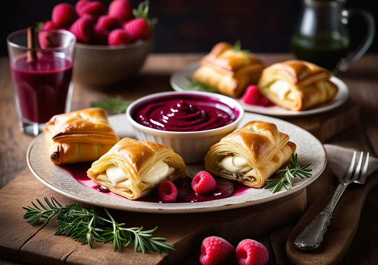 Goat Cheese Strudel Parcels with Beet Dip
