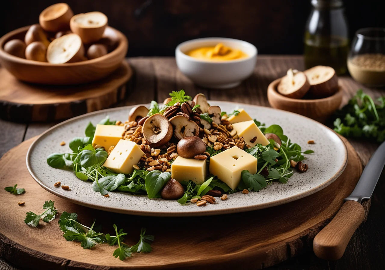 Rapunzel Salad with Porcini Mushrooms and Breaded Goat Cheese