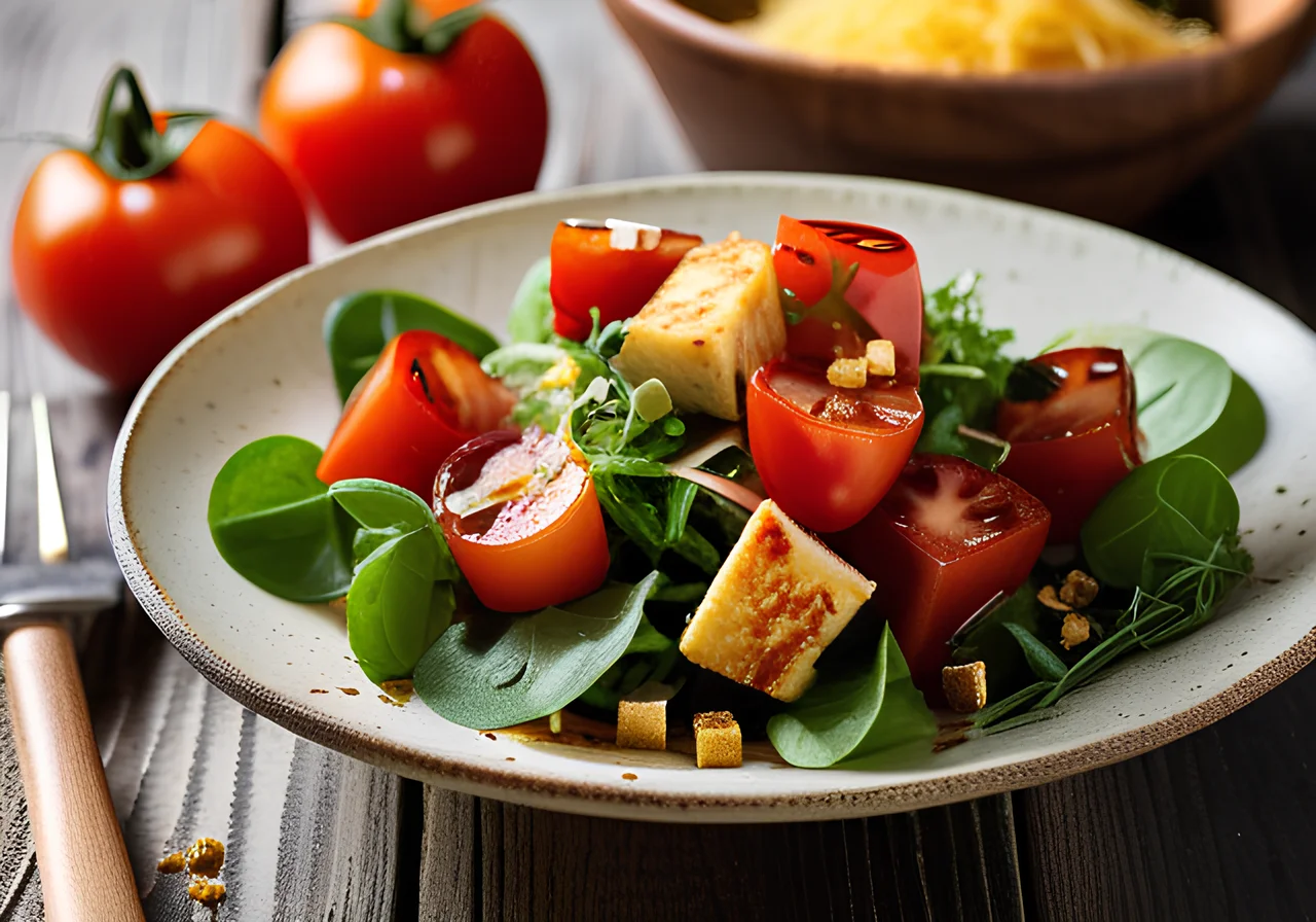 Leafy Salad with Tofu and Tomatoes
