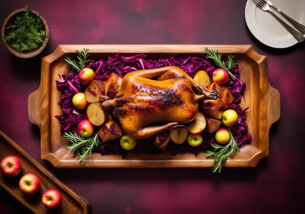 Duck with Apple Stuffing and Red Cabbage
