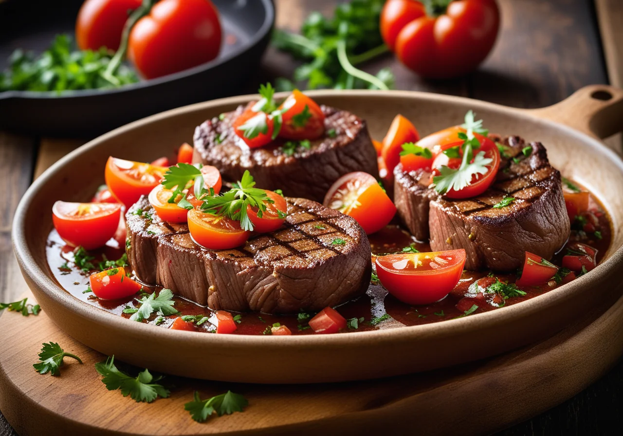 Filetsteaks with Onions and Tomatoes
