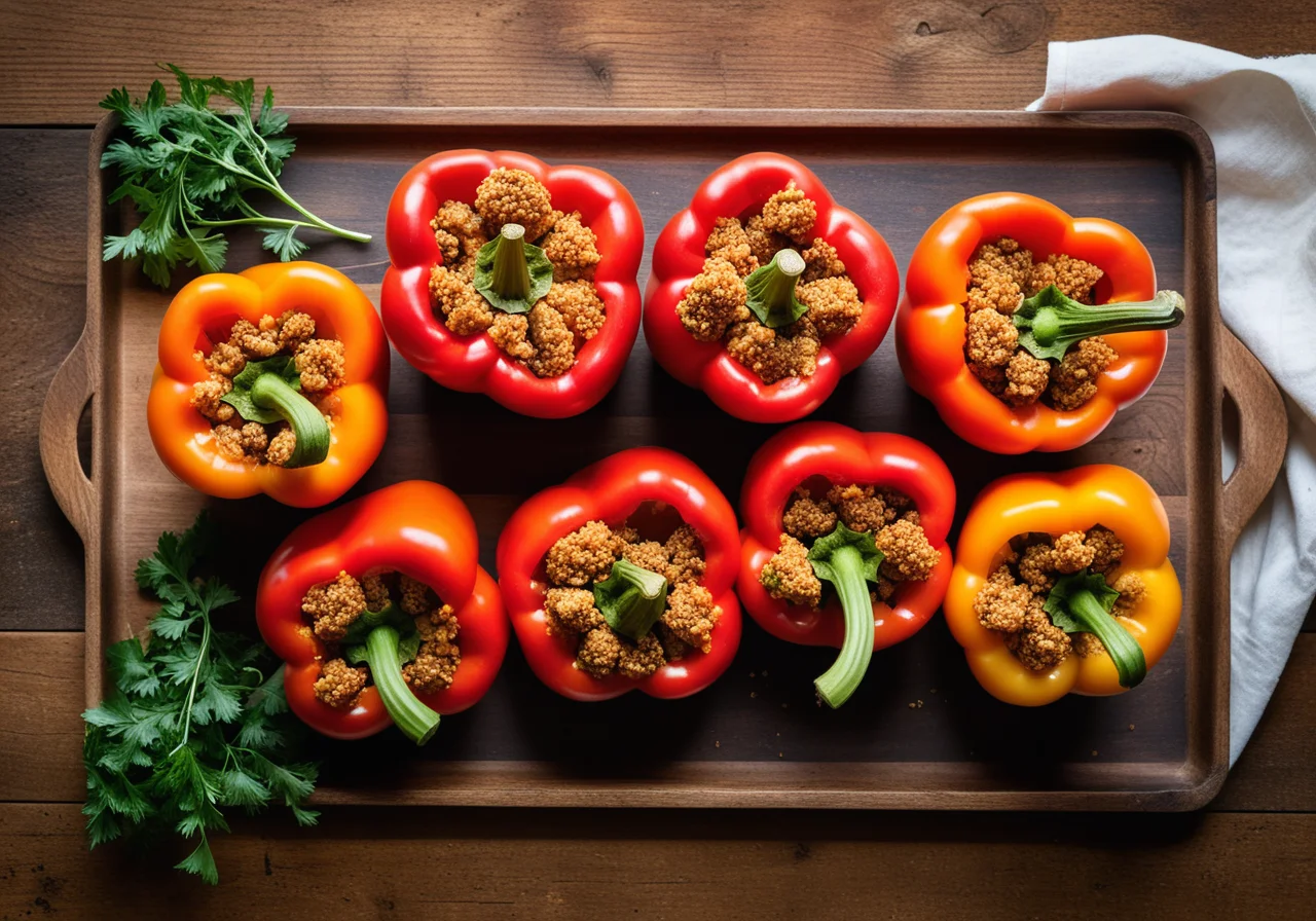 Stuffed Bell Peppers with Mushrooms and Bread Crumbs