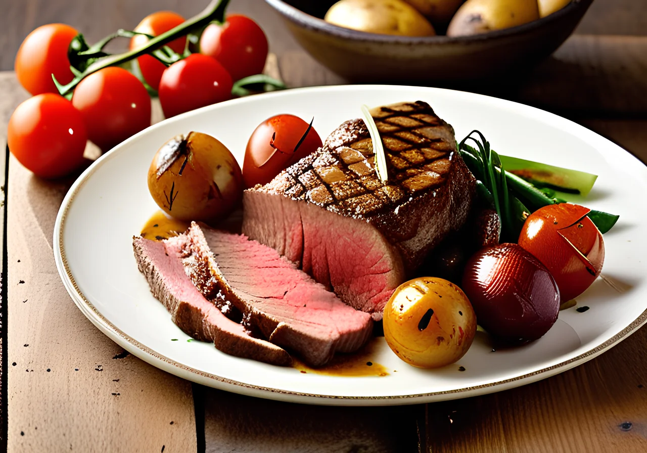 Roast Beef with Potatoes, Tomatoes and Side Salad