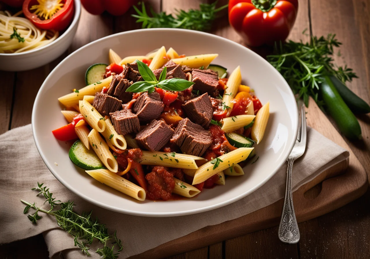 Beef Ragout with Vegetables and Whole Wheat Penne