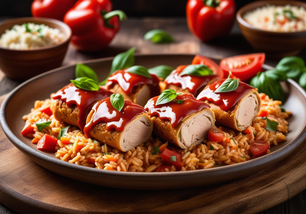 Chicken Roll-Ups with Tomato Rice