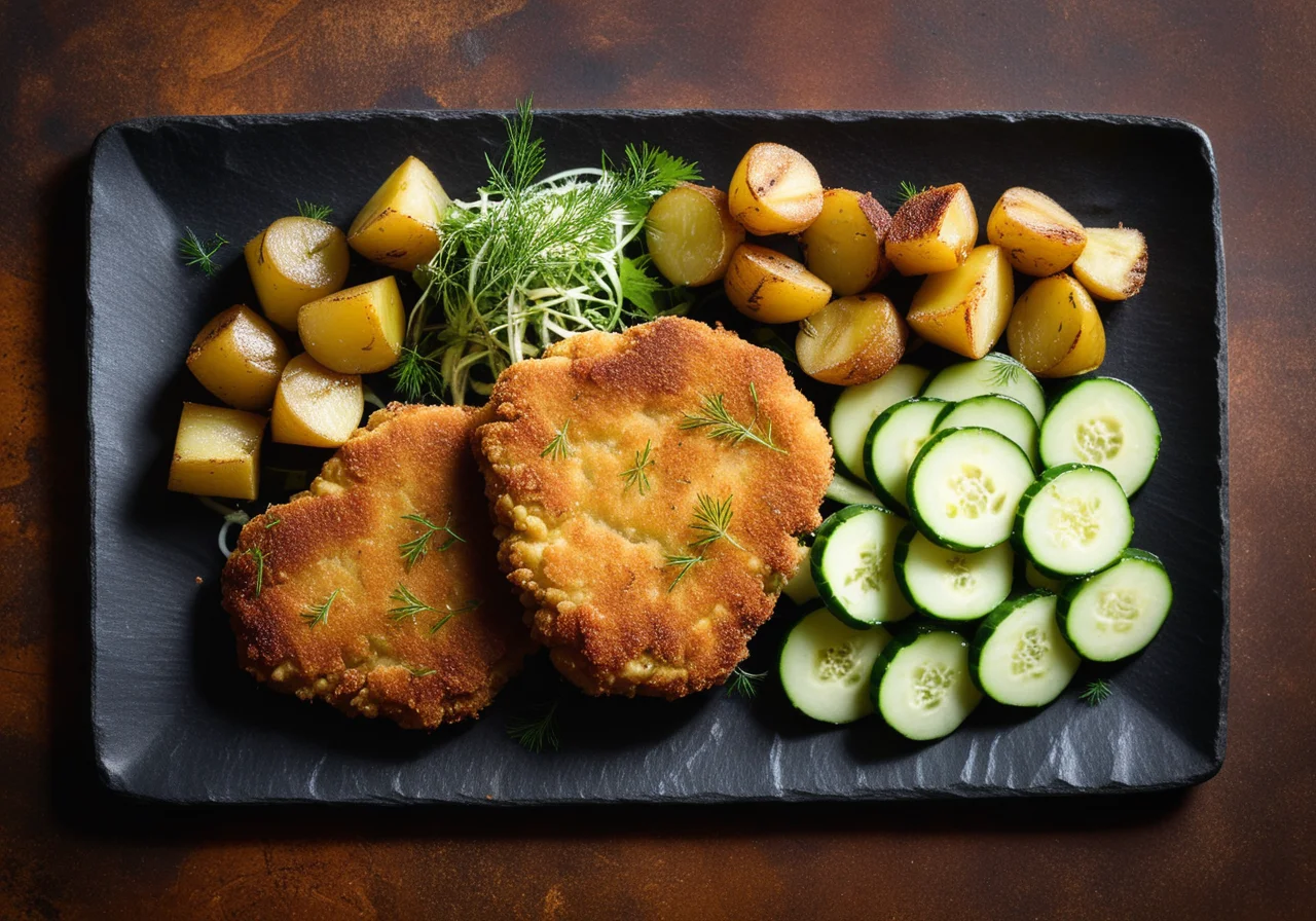 Turkey Schnitzel with Potato and Cucumber Salad