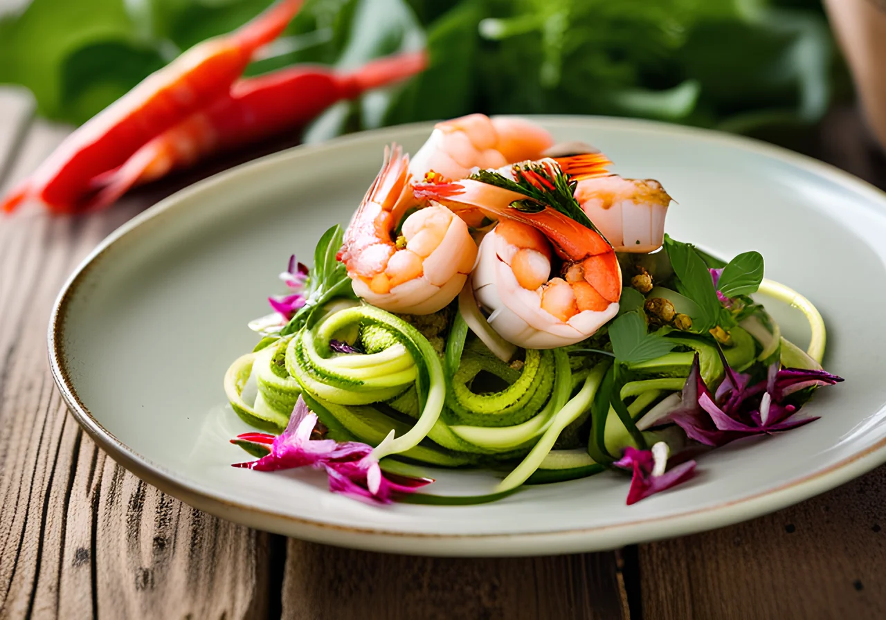 Zoodles with Shrimp and Pesto