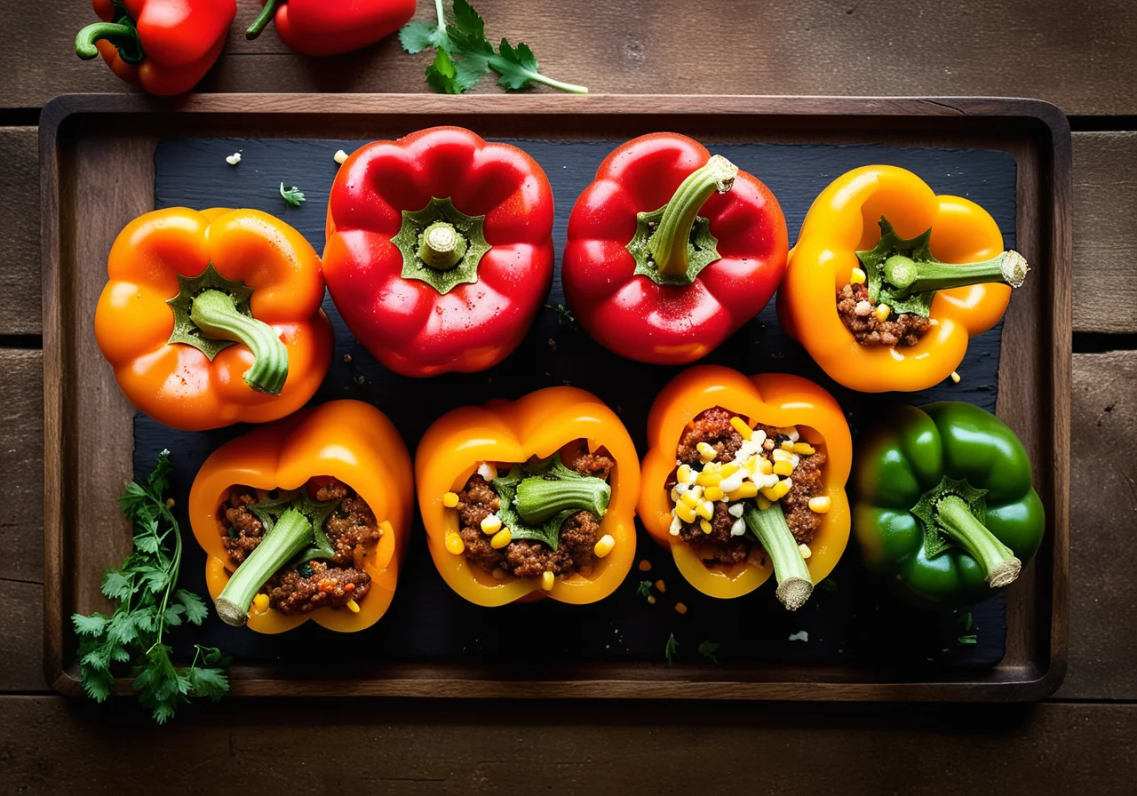 Stuffed Bell Peppers with Beans and Corn