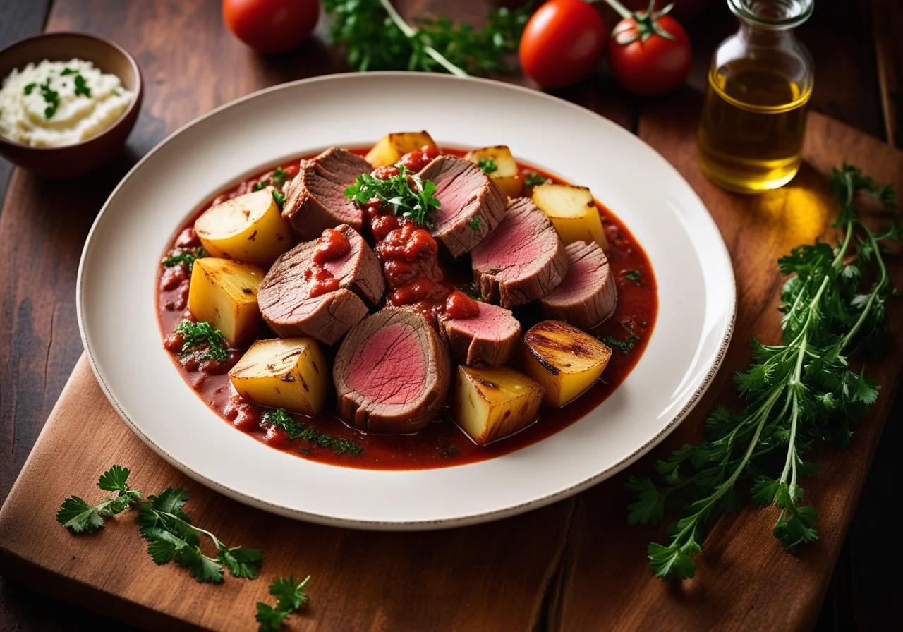 Veal Shank Slices (Osso Bucco) with Tomato-Thyme Sauce and Young Potatoes