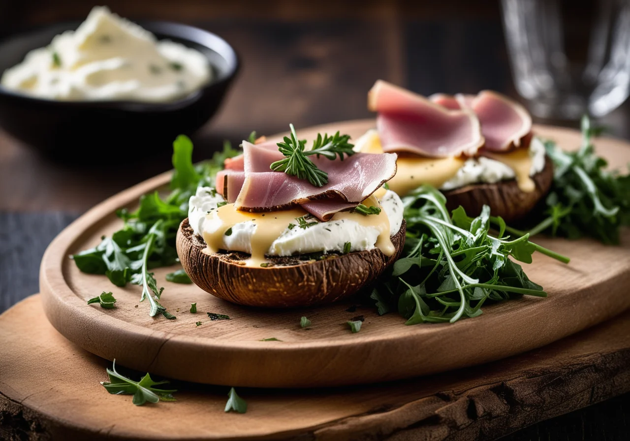 Large Portobello Mushroom with Goat Cheese and Serrano Ham