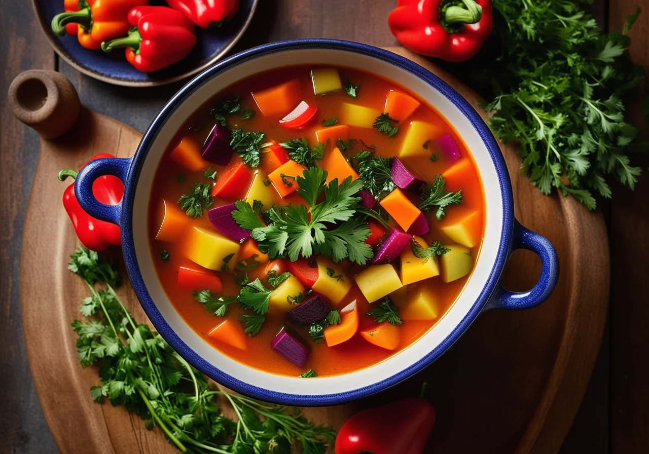 Colorful Vegetable Soup with Olives