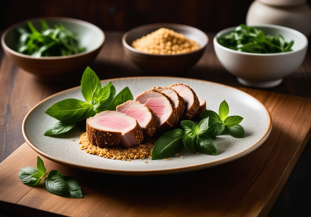 Pork Fillet in Sesame Crust with Dip