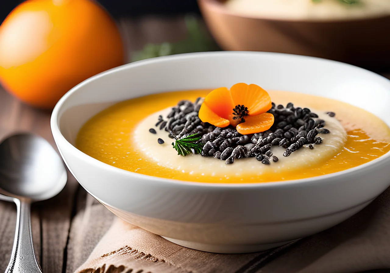 Marzipan Poppy Semolina Porridge with Orange Sauce