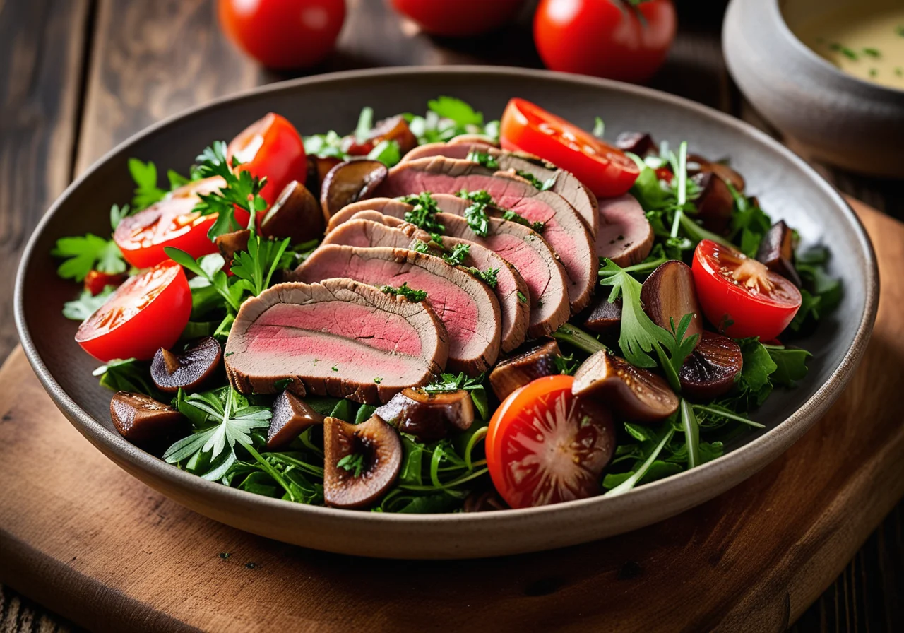 Veal Tongue with Mushroom Salad