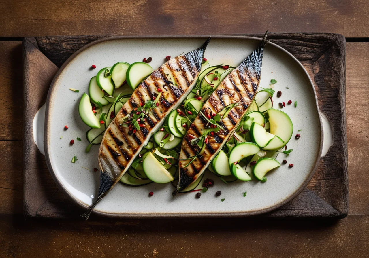 Grilled Mackerel with Fruity Cucumber Salad