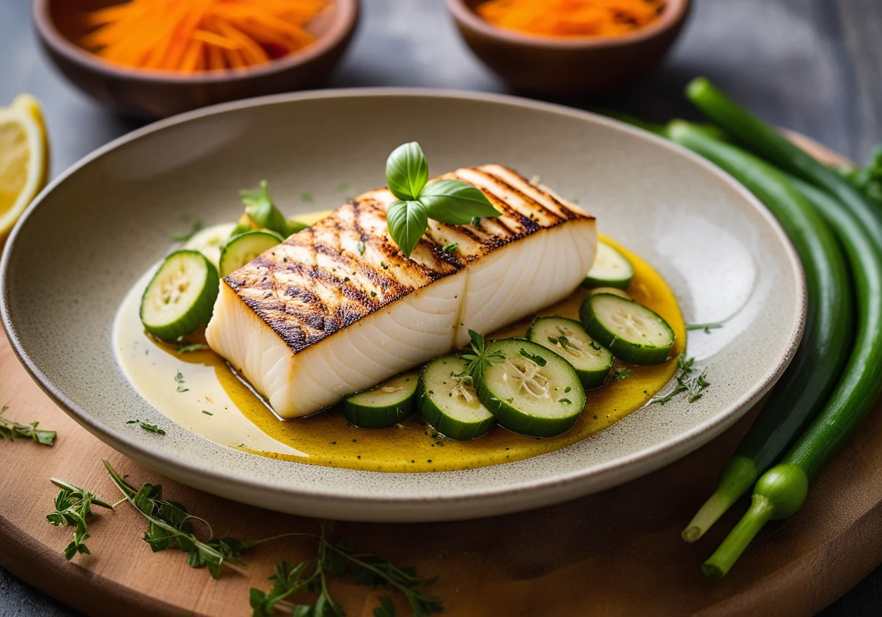 Halibut with Vegetables Baked in Parchment Paper