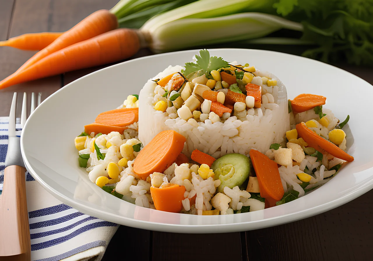 Rice Salad with Carrots, Corn, and Tofu