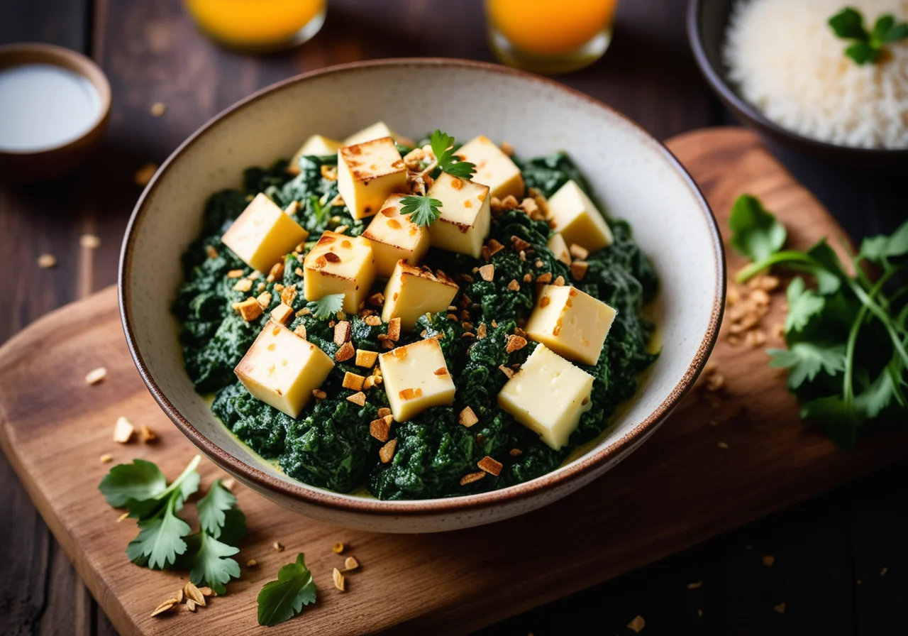 Indian Cheese on Coconut Spinach