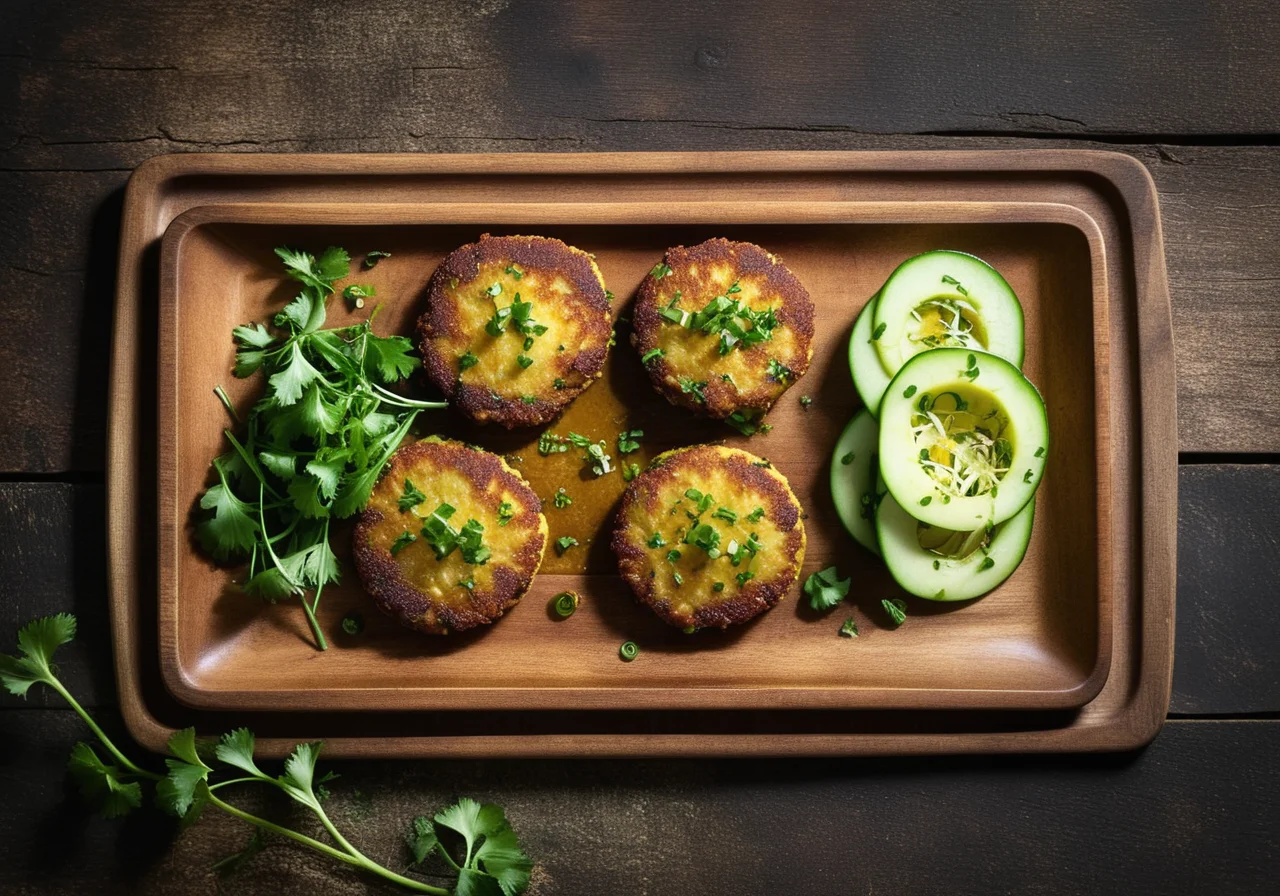 Potato Patties with Onion-Cucumber Vinaigrette
