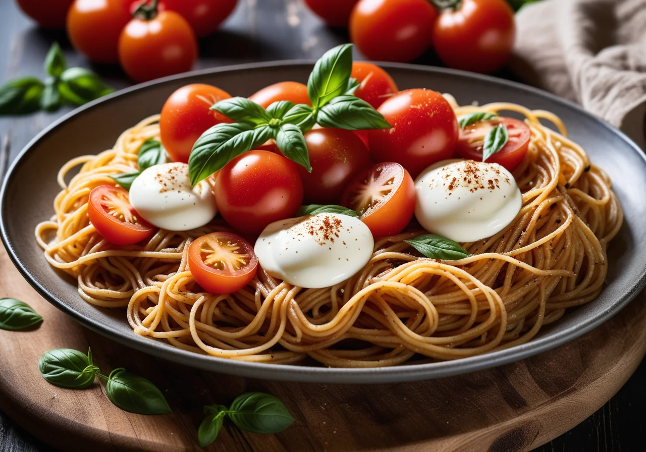 Spaghetti Puffs with Tomatoes, Mozzarella and Salami