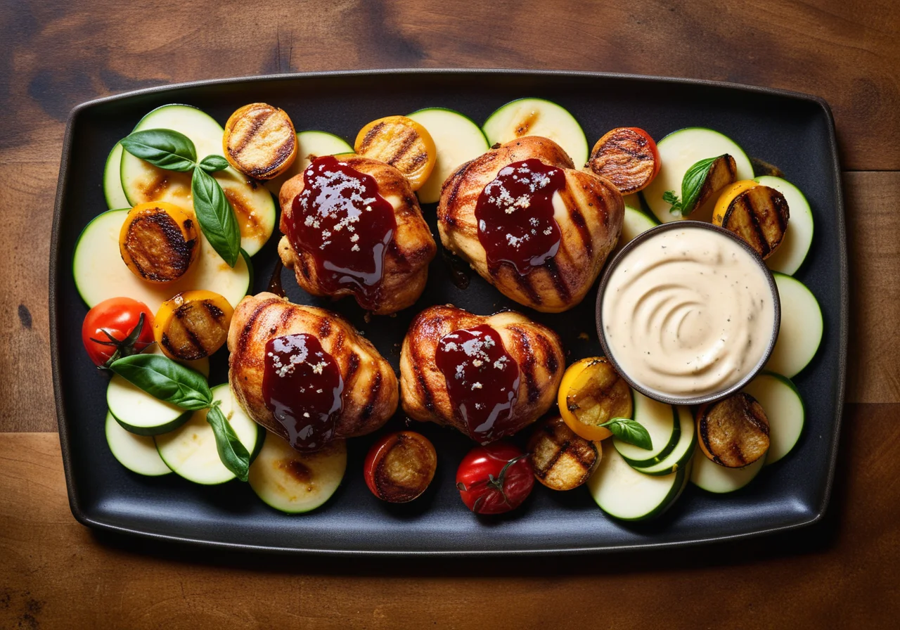 Grill Plate with Various Sauces