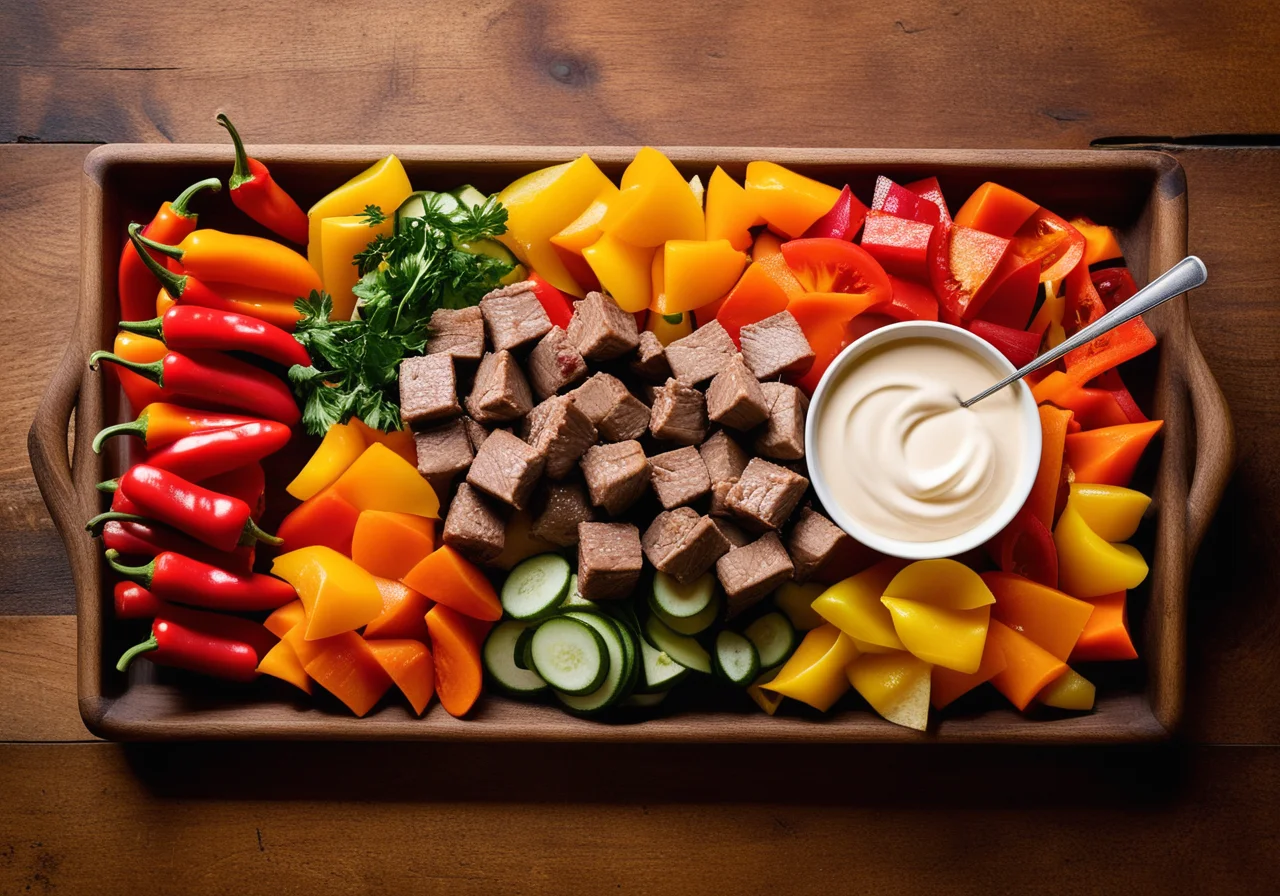 Fondue with Lamb, Vegetables and Sauces