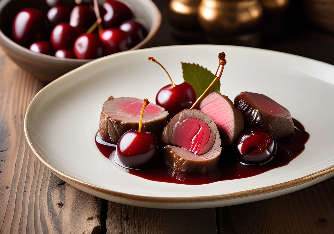 Venison Loin with Fruity Sauce and Chestnut Dumplings