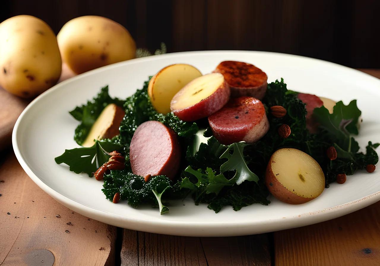 Kale with Potatoes and Pinkel Sausage