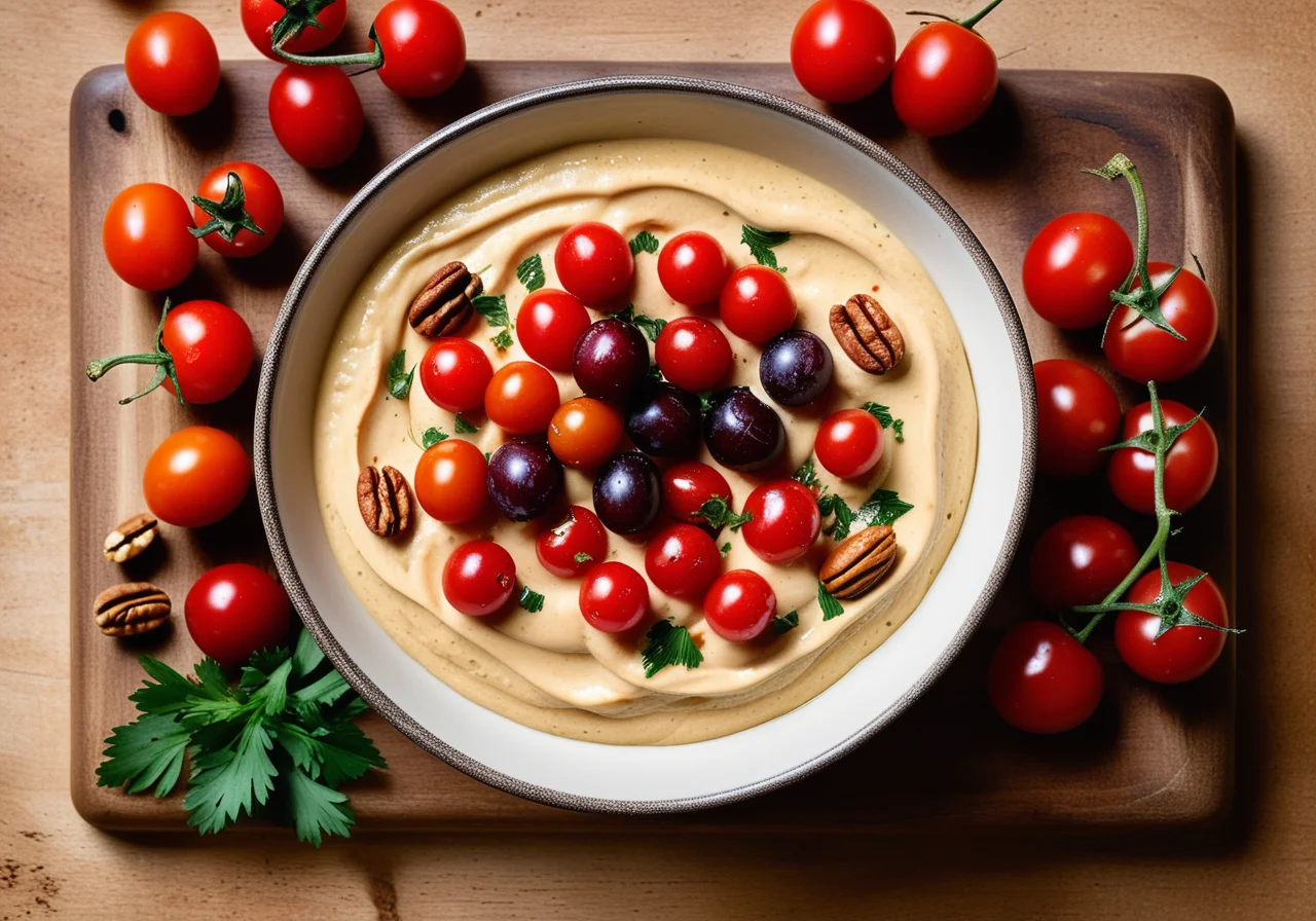 Caramelized Grapes and Tomatoes on Hummus